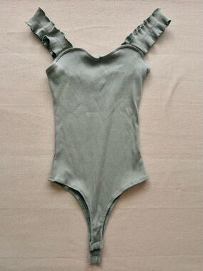 Francesca’s Ribbed One-Piece Bodysuit - Sage Green
